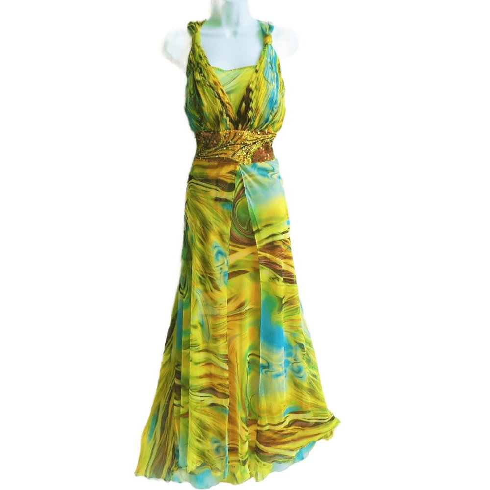 May Queen Couture Dress Gown Maxi Beads Sequin Rhinestones Halter Padded Twisted